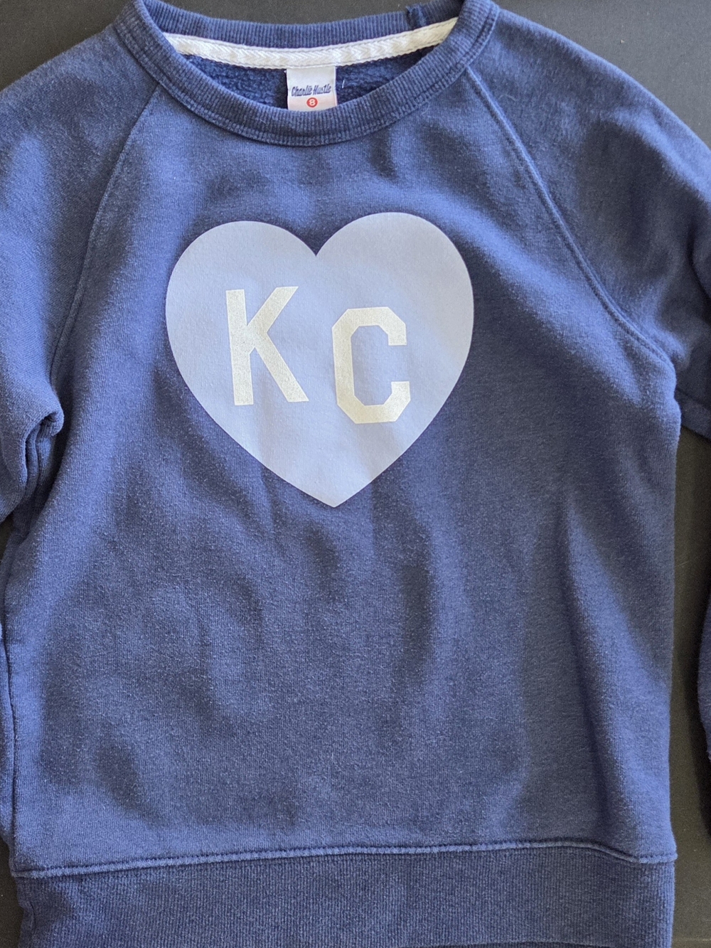 Blue Kids Charlie Hustle Sweatshirt with Heart KC Graphic